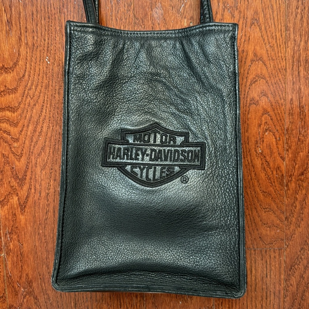 HARLEY DAVIDSON MOTORCYCLES BLACK GENUINE LEATHER BAG/PURSE